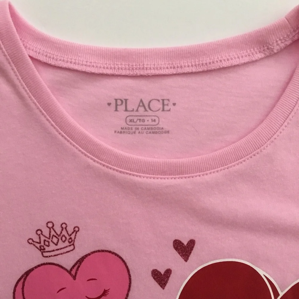 Children’s Place Girls Shirt Pink Candy Hearts Size XL 14
